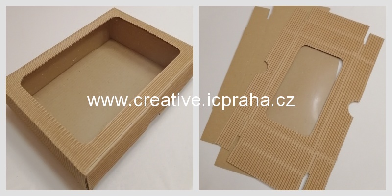 krabička s průhledem - 19x14,5x5cm/3,5cm kraft